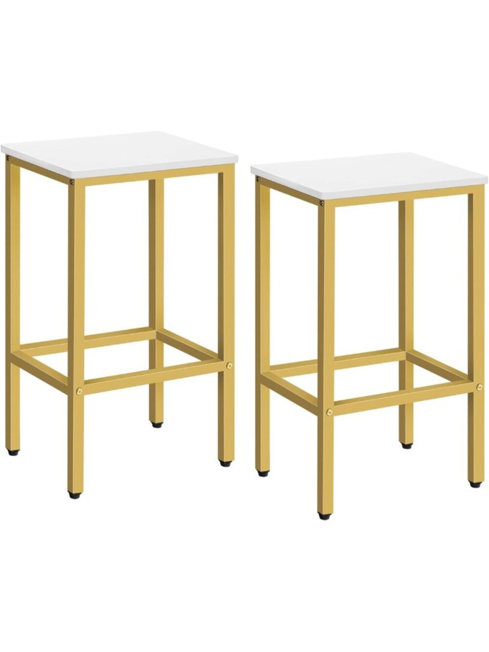 Set of 2 Industrial Bar Stools with Footrest, 25.8-Inch Height, White & Gold